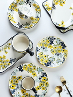 手繪陶瓷拉面碗湯碗盤子馬克杯陶瓷碗餐盤日式花繁系列烘焙餐具