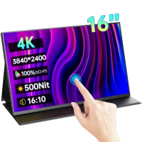 16 Inch 4K Touchscreen Portable Monitor 100%DCI-P3 500Nit 16:10 HDR 1MS FreeSync IPS Screen Game Display For PC XBox PS5 Switch