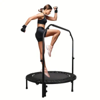 Portable Foldable Mini Trampoline for Indoor and Outdoor Use, Adjustable Foam Handle Fitness Rebounder for Kids and Adults, Comp