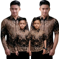 Baju Batik Ayah dan Anak Laki-Laki Motif Keris Coklat - COD FZ - Dewasa Hem Panjang Seragam Keluarga