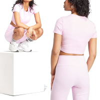 Adidas Rib Tee 女 粉色 訓練 休閒 運動 短版 圓領 上衣 短袖 IJ5415