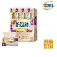 【PASEO 倍潔雅】無漂白3層抽取衛生紙 PEFC(100抽8包8袋/箱)