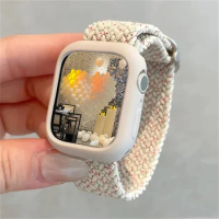 Korean Cute Braied Strap + Case For Apple Watch Band 49mm 41mm 45 44 38 42 Nylon Bracelet For iWatch Series 9 8 7 6 5 4 3 SE 40