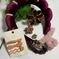 Capit Rambut Paket premium  Lucu Cantik dengan Aksesori Bunga dan Scrunchie