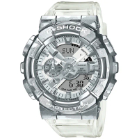 【CASIO 卡西歐】G-SHOCK 重工業風金屬半透明錶帶雙顯手錶 母親節 禮物(GM-110SCM-1A)