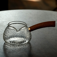 日式錘紋玻璃側把公道杯單個功夫茶具木柄分茶器家用木把泡茶公杯