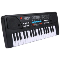 BIGFUN 37 Keys USB Electronic Organ Kids Electric Piano with Microphone Black Digital Music Electronic Keyboard Built-in Stereo