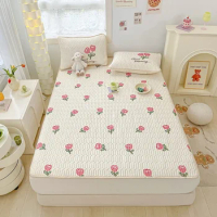 Latex Ice Mat Floral Fresh Bed Mattress Pad Sheet Set, Cartoon Dog Cooling Mattress Cover,Bedspread For Summer,Kids Adult 2/3pcs