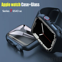 Glass+Cover For Apple Watch case 45mm 41mm 44mm 40mm 42mm 38mm iWatch Accessorie Screen Protector Apple watch serie 3 5 6 SE 7 8