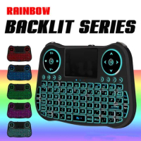 50pcs MT08 Rainbow backlit Mini Wireless Keyboard Touchpad 2.4GHz Air Mouse For Smart TV BOX Computer English