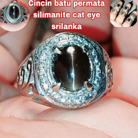 Cincin batu permata silimanite cat eye srilanka / akik mata kucing asli alam cincin pria