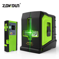 Zokoun 2 Lines Laser Level Self Levelling Green Power Beam Laser Horizontal &amp; Vertical Cross-Line with Receiver Pulse Mode
