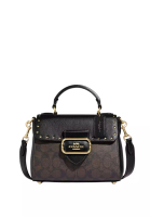 Coach Coach Top Handle Satchel CF322 With Colorblock Signature Canvas With Rivets In Brown Black Multi