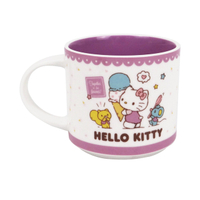 小禮堂 Hello Kitty 陶瓷疊疊杯 400ml (紫冰淇淋款) 4711198-671687