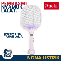 AOKI Raket Nyamuk Insect Killer 2 in 1 890S Canggih Efektif dengan Baterai Listrik & LED Ungu Terang