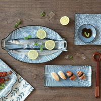 壽司碟 復古日式陶瓷餐具家用盤子雙耳魚盤菜盤方盤壽司盤  非凡小鋪