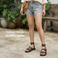 Nicholas Edison Oxford Sandal Wanita Gladiator Flat Tali Gesper Premium Casual Elegan 36 Coffee
