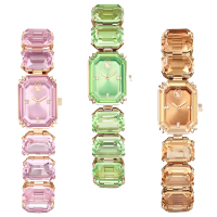【SWAROVSKI 施華洛世奇】方形 水晶切割 手錶 女錶 百搭(粉-5630837/棕-5630831/綠-5630834)