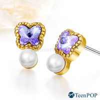 耳環 ATeenPOP 白K耳環 珍珠蝴蝶 採用施華洛世奇水晶 造型耳環