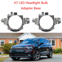 2X H7 LED Bulb Adapter For VW Passat CC Touran Tiguan Touareg Metal Silver Car Headlight Base Retainer Headlamp Socket Holder