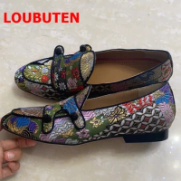 LOUBUTEN High Quality Embroidery Loafers Fashion Monk Strap Shoes For Men Slip On Casual Shoes Mocassins Dress Shoes