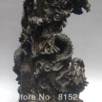 15.7" Chinese Bronze Dragon Quan Yin Kwan Yin Buddha Statue