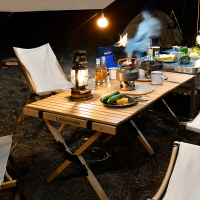 實木戶外折疊桌野餐桌昇降野桌椅鬍桃色便捷桌蛋捲桌
