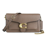 【COACH】COACH Tabby金字LOGO牛皮磁釦式金鏈條帶手拿/斜背包(暗石灰)