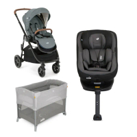 【Joie官方旗艦】spin360 isofix 0-4歲全方位安全座椅 + versatrax E 多功能三合一推車+Kubbie Sleep嬰兒床
