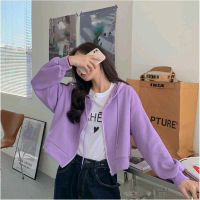 JAKET WANITA  CROOPE HOODIE ZIPER LILAC KOREAN