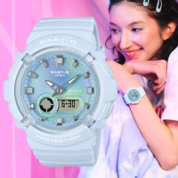 【CASIO 卡西歐】BABY-G 柔和俏皮 扎染圖案 雙顯錶-冰藍(BGA-280TD-2A 防水100米)