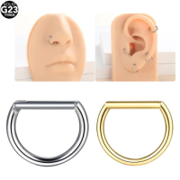 1PC Titanium D Shape Segment Rings Nose Septum Clicker Half Ring Ear Cartilage Tragus Helix Lip Nipple Piercings Jewelry 16G 14G