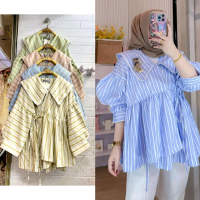Blouse Kimono Haruka Mat Caton Salur Zara Import Allsize 90-120 - Wanita