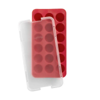【LEKUE】18格附蓋半球製冰盒 胭紅(冰塊盒 冰塊模 冰模 冰格)