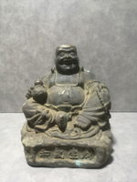 日本回流銅器擺飾佛像彌勒佛擺飾笑佛擺飾，重量959.5克高1