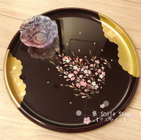 進口漆器樹脂棕色金箔櫻花茶具餐具托盤茶盤