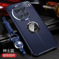 Magnetic Case For Vivo X90 Pro Plus Holder Ring Phone Back Cover For Vivo X90S Luxury Soft Leather Protection Shockproof Bumper