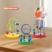 OEM ONE-M333 Mini Round Beads Game Mainan Kayu Anak Karakter Animal Lucu / Mainan Edukasi Anak Wire