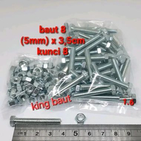(paket 100set) baut 8 (5mm) x 3,5cm + mur (kunci 8)