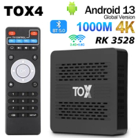 Original TOX4 TV Box Android13 1000LAN Rockchip RK3528 4GB RAM 32GB ROM BT5.0 AV1 2.4G/5.8G Wifi 4K HDR Media Player Set Top Box