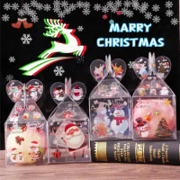 Transparent PVC Gift Box Santa Claus Xma Tree Christmas Apple Box Candy Bag 2024 New Year Party Kids Gift Packaging Decor