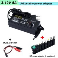 3-12V 5A Adjustable AC To DC Power Supply 3V 6V 8V 9V 12V 5A Power Supply Adapter Universal 220V To 12V Volt Adapter +DC Trans