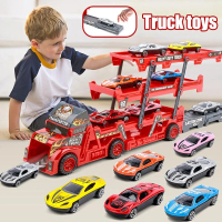 [Hadiah krismas kanak-kanak] Kereta aloi ubah bentuk tiga lapisan trak pengangkut trak mainan kereta