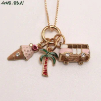 MHS.SUN New Kids Bus/Ice Cream/Coconut Tree Pendant Necklace Cute Design Girls Child Charm Chain Necklace Alloy Jewelry