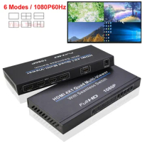 HDMI 4x1 Multi-viewer Seamless Switcher 4 Port HDMI Quad Screen Multi Viewer Splitter 4 In 1 Out w/ IR For PC DVD To TV Monitor