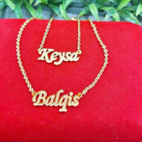 Liontin Kalung Ukir Nama Custom  Lapis Emas Liontin Kalung Ukir Nama Custom  Lapis Emas