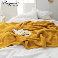 REGINA Brand Chic Cozy Knitted Blanket Concise Style Pure Color Gray Beige Pink Purple Yellow Fluffy Downy Sofa Bed Soft Blanket