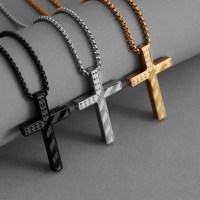 Cross Necklace For Men American Flag Bible Verse Stainless Steel Chain Pendant Religious Christian J