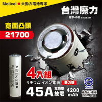 (超值贈品)【台灣Molicel】21700高倍率動力型鋰電池4200mAh(凸頭4入) 台灣BSMI認證