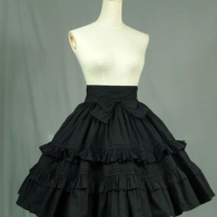 Black Vintage A line Skirt Short Lolita Skirt with Layered Ruffles by Lace Garden